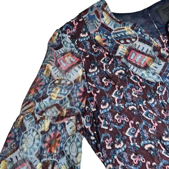 NWT Anna Sui Dark Floral Blouse Sz.6 Multi Crepe Lurex Fairy Designer Boho 90s - Picture 8 of 15